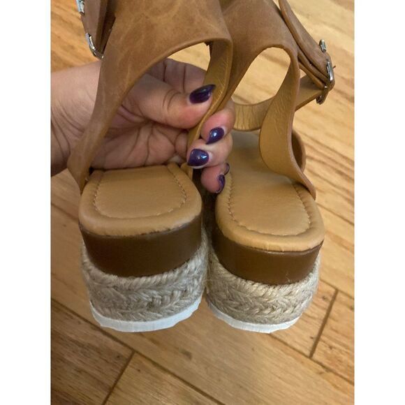 NWOT, women’s tan faux suede open toed espadrille sandals buckled ankle strap 39 - Picture 6 of 8